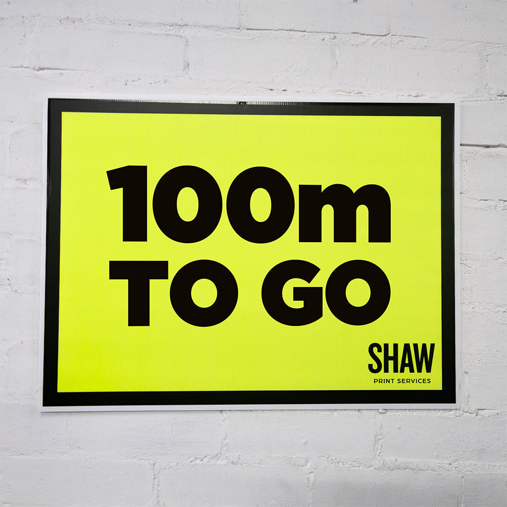 100m To Go Sign