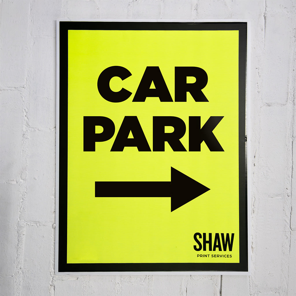 Car Park Event sign with right arrow
