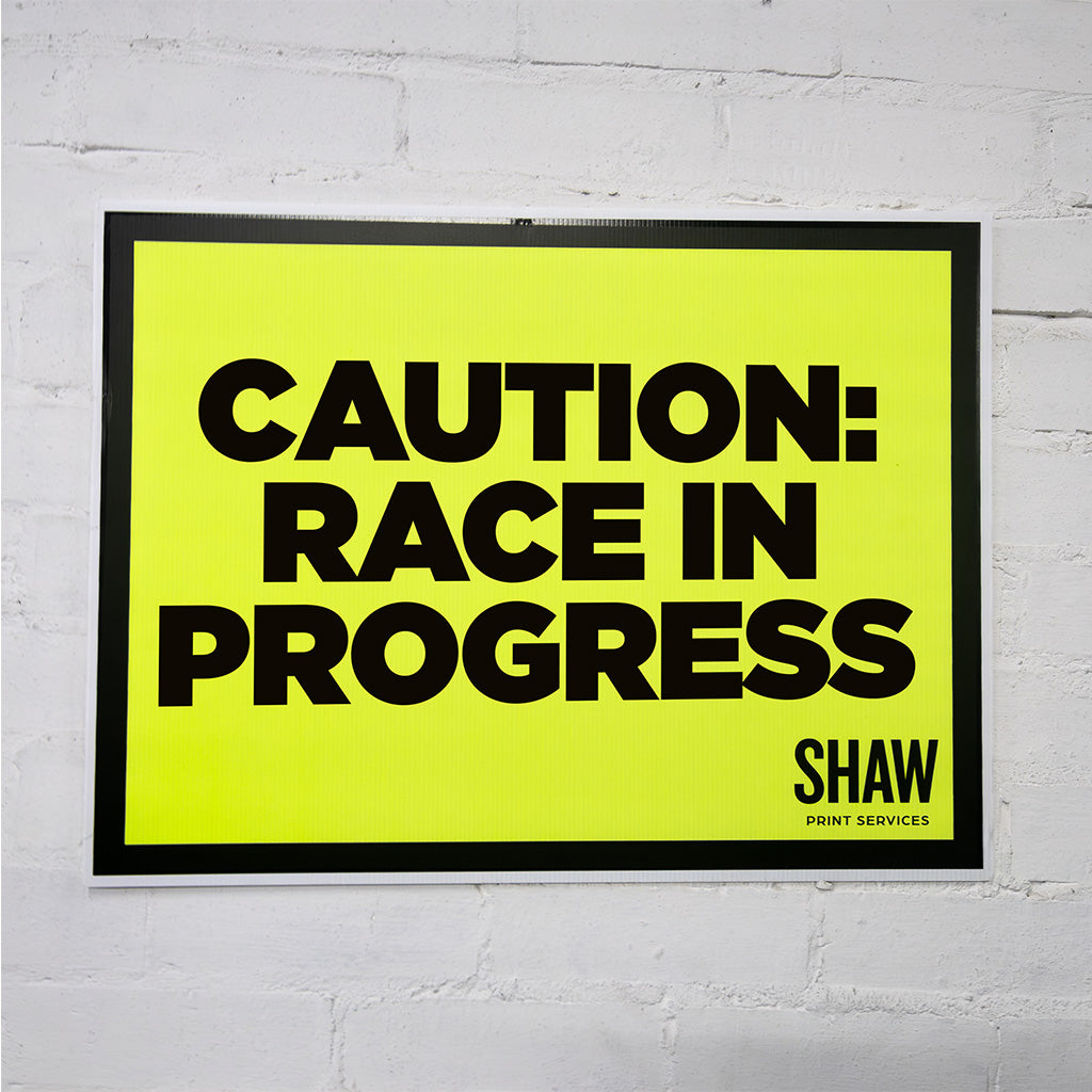 Caution race in progress event sign