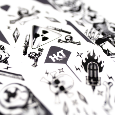 Black and white bicycle frame kit with various symbols and a visible brand logo.