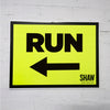Run Event Sign with Left Directional Arrow.