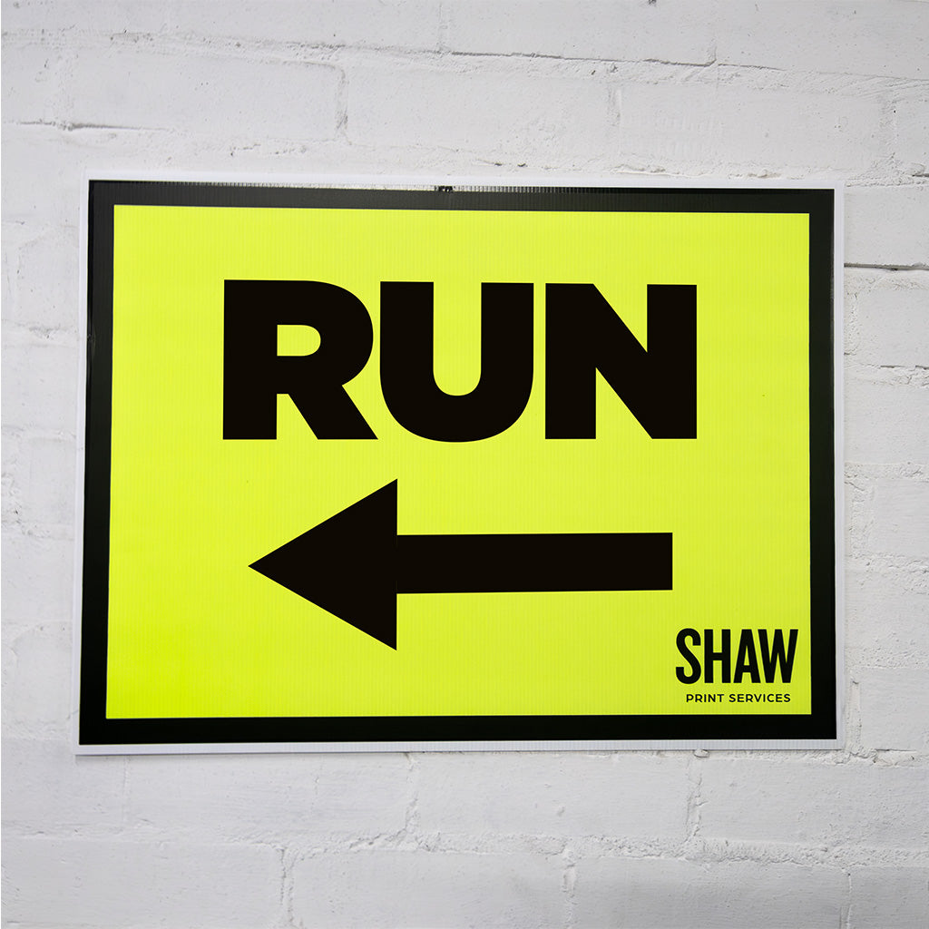 Run Event Sign with Left Directional Arrow.