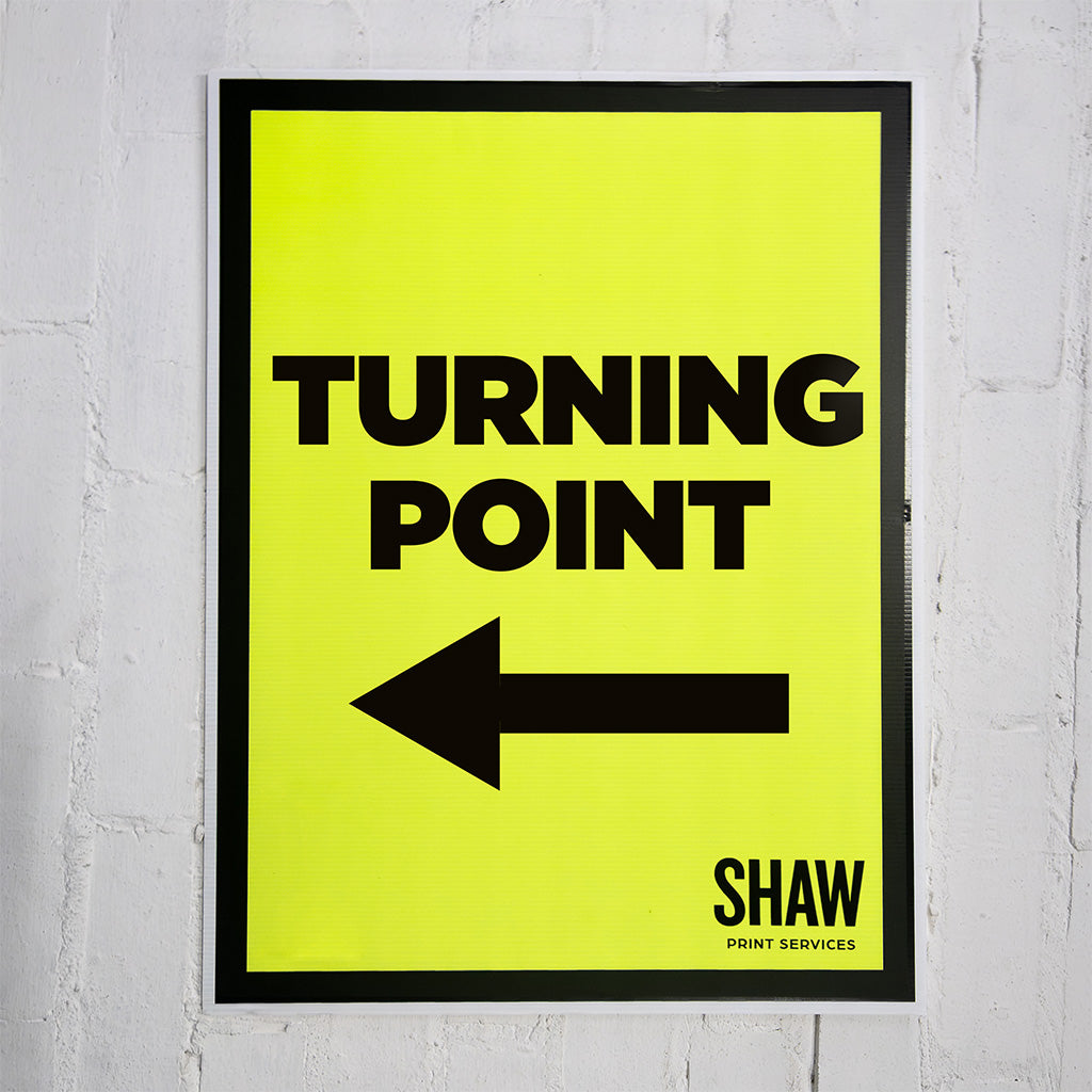 Turning Point Event Sign with Left Arrow