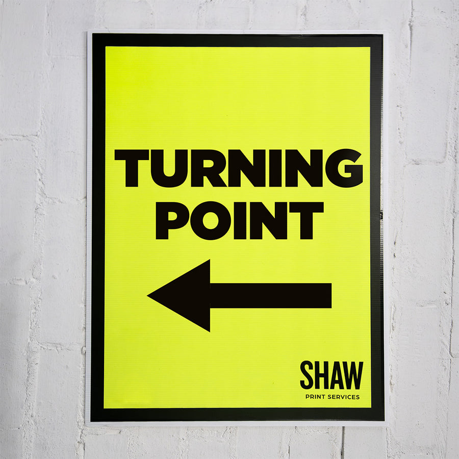 Turning Point Event Sign with Left Arrow 