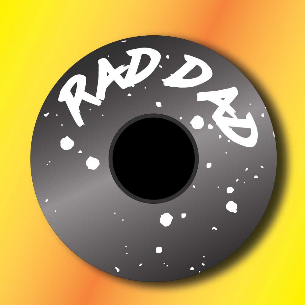 The Black Rad Dad Stem Cap on a yellow orange background.