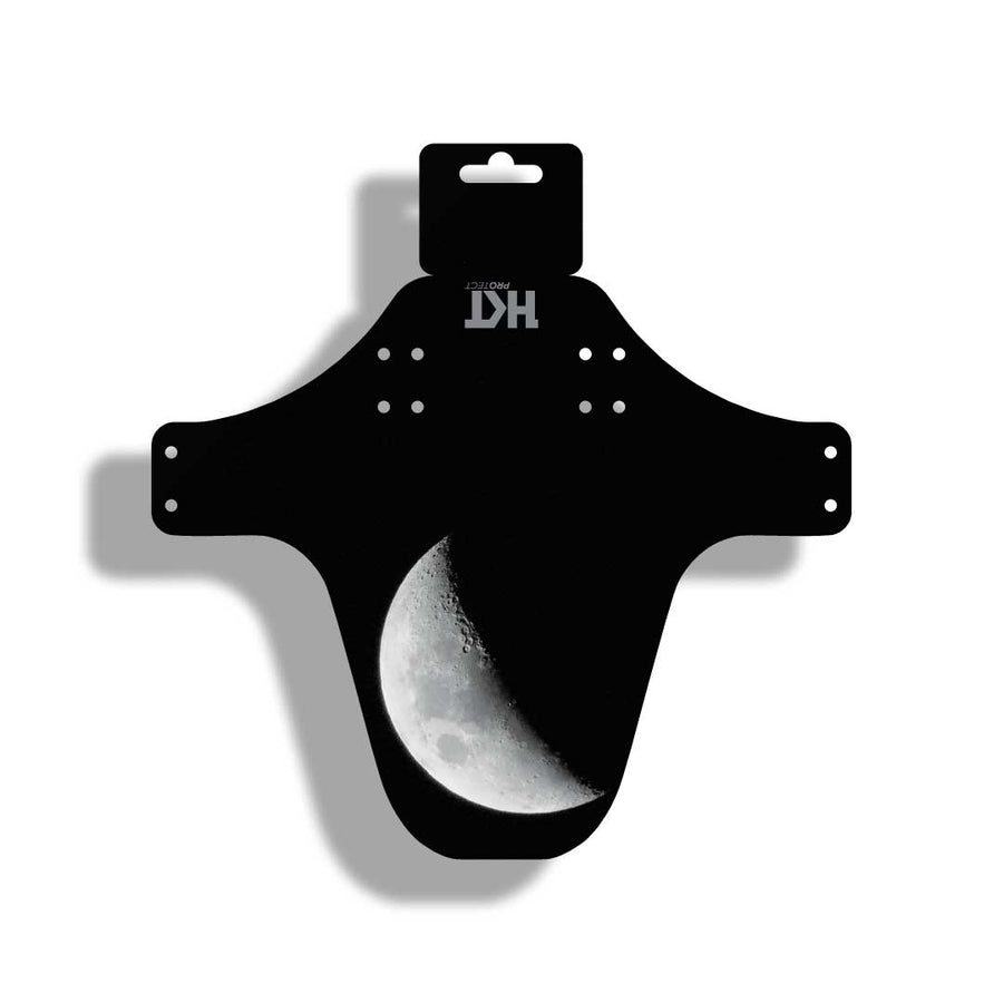 The Dark side of the moon has a half moon design with a black background. The HKT Protect logo sits at the top of the mudguard with preset holes for the cable ties to attach through. 
