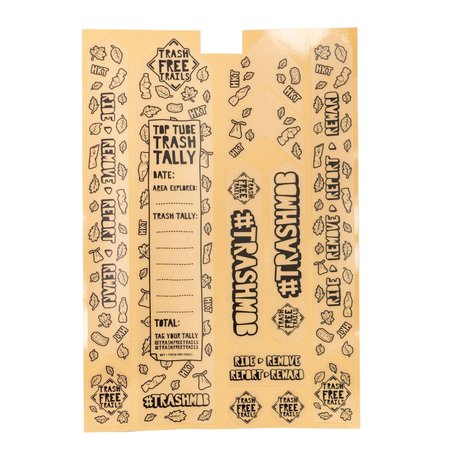 The black trash free trails standard frame kit on a brown background.