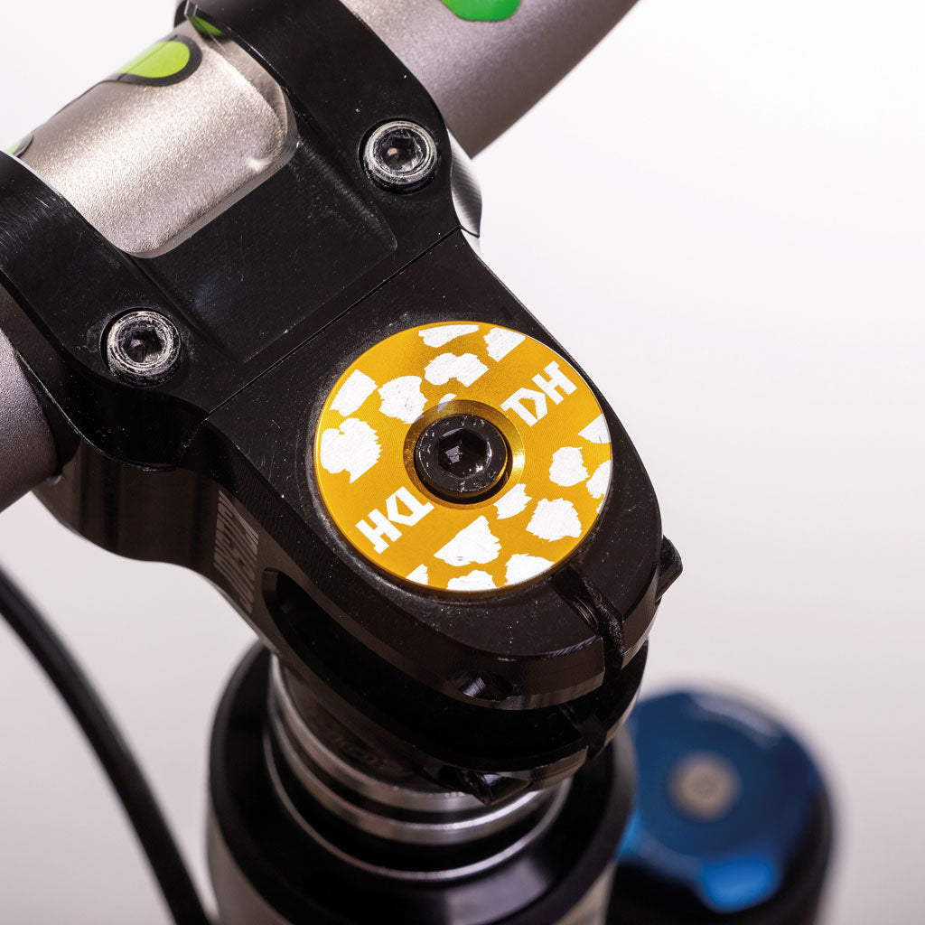 Wild Style Gold Stripe Stem Cap with black bolt.